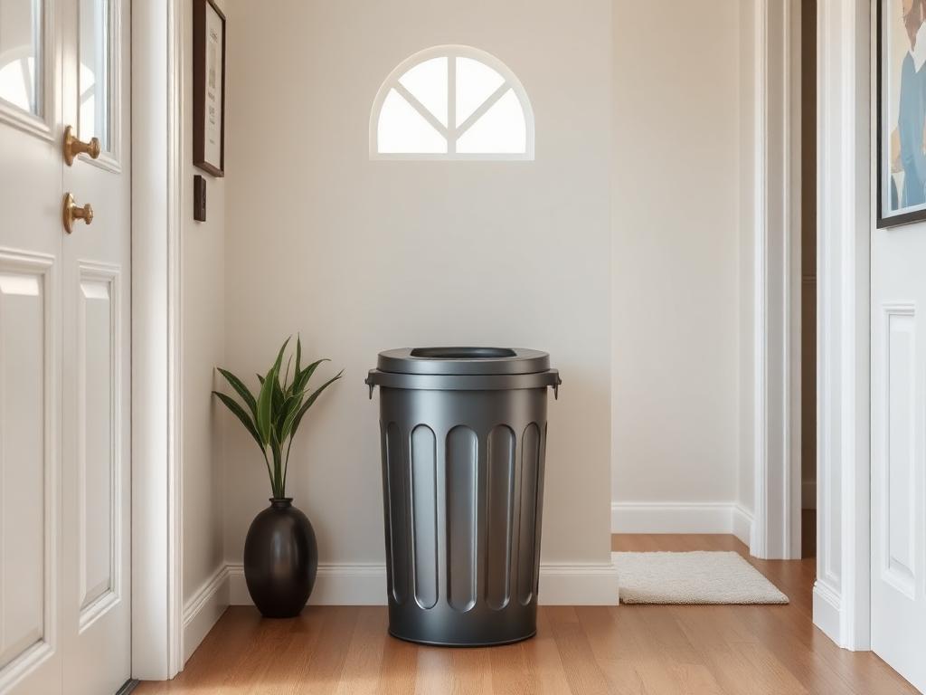 פח אשפה נקי בכניסה לבית